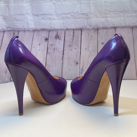 Giuseppe Zanoti Purple Leather Peek a Boo Open Toe Stiletto 4.25” Heels EUC - Picture 6 of 14
